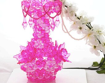 Handmade Hot Pink Flower Vase, Handmade Vase Centerpiece Beadwork, Flower Vase