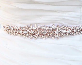 Rose Gold Bridal Belt, Bridal Sash Belt, Skinny Belt, Bridal Belt, Wedding Belt, Bridal Wedding Belt, Sash Belt, Crystal Wedding Belt