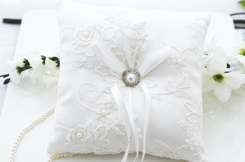 Wedding Ring Pillow Ring Bearer Pillow Satin Lace Ring Pillow Wedding Pillow Ring Cushion Ring Bearer White Wedding Ring Pillow