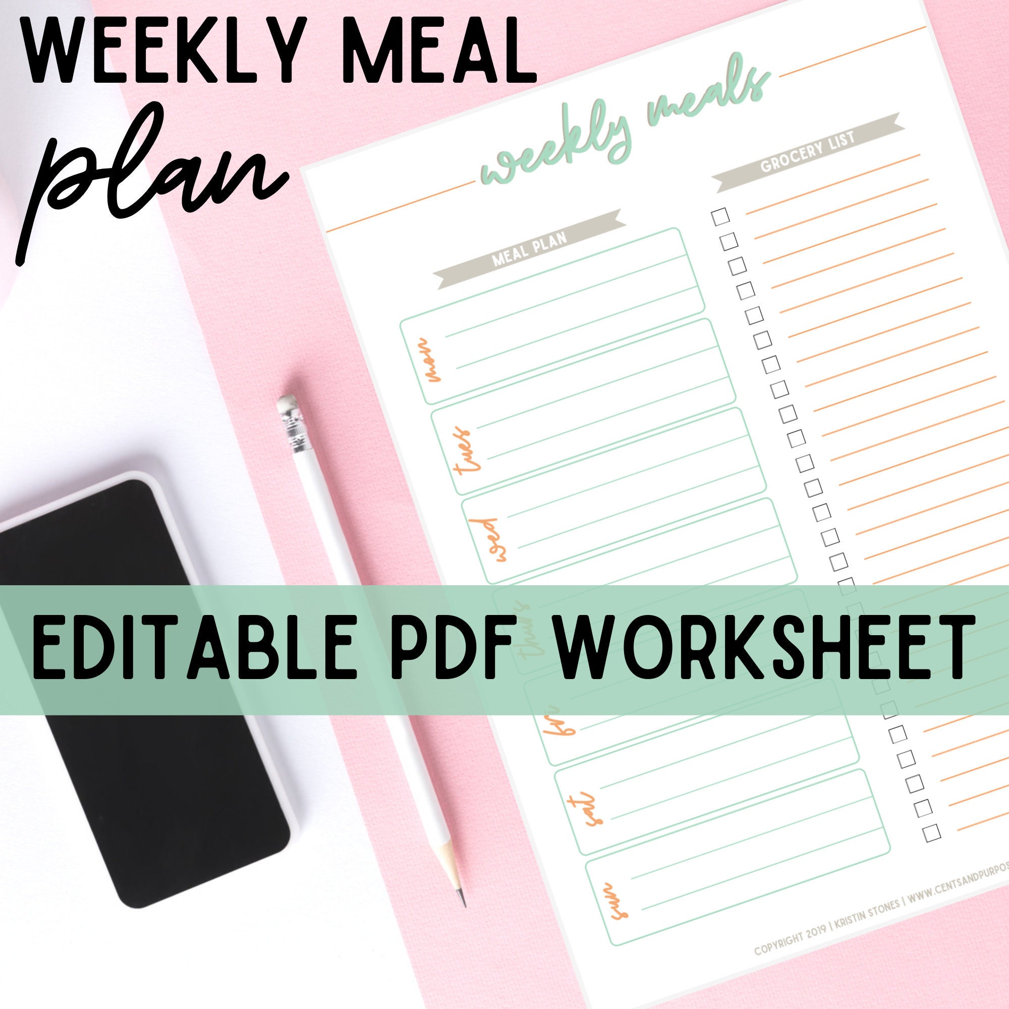 Weekly MEAL PLANNER Printable With Grocery List | Editable PDF Meal ...