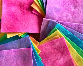 Wool felt pack- Small hand dyed felt pack with 7 beautiful colours in bright or pastel shades.