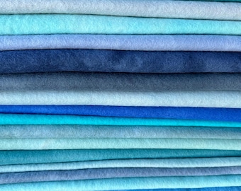 Fieltro de lana - Tonos azules teñidos a mano, suministros para manualidades y costura.