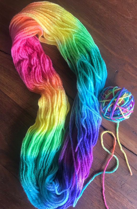 16 Ply Wool Skein, 250 Gram Rainbow Hand Painted Pure New Wool