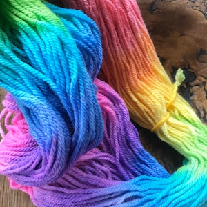 16 ply wool skein, 250 gram rainbow hand painted pure new wool skein, choose from a bright or a pastel tone. image 1