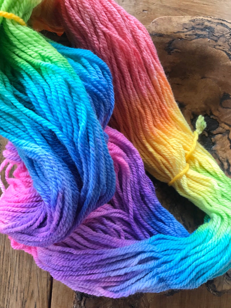 16 ply wool skein, 250 gram rainbow hand painted pure new wool skein, choose from a bright or a pastel tone. image 1