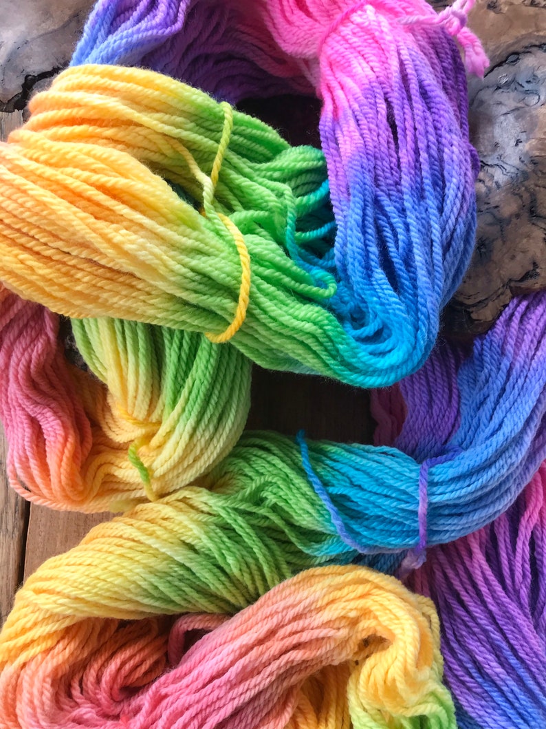 16 ply wool skein, 250 gram rainbow hand painted pure new wool skein, choose from a bright or a pastel tone. image 6
