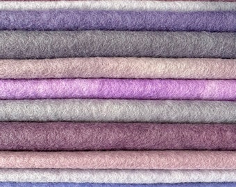 Wool felt, hand dyed in purple tones