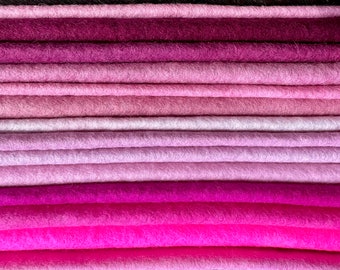 Wool felt, hand dyed in pink tones