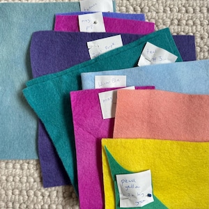 Odds and ends- Wool felt, silk, wool etc-seconds and randomly sized & shaped felt pieces, individually priced. Updated as new pieces emerge.