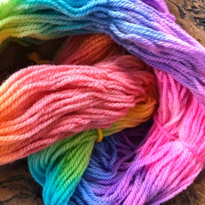 16 ply wool skein, 250 gram rainbow hand painted pure new wool skein, choose from a bright or a pastel tone. image 3