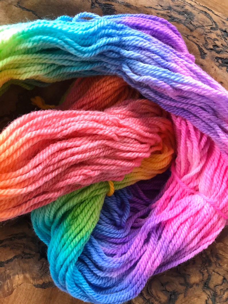 16 ply wool skein, 250 gram rainbow hand painted pure new wool skein, choose from a bright or a pastel tone. image 3