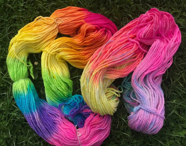 16 ply wool skein, 250 gram rainbow hand painted pure new wool skein, choose from a bright or a pastel tone. image 4