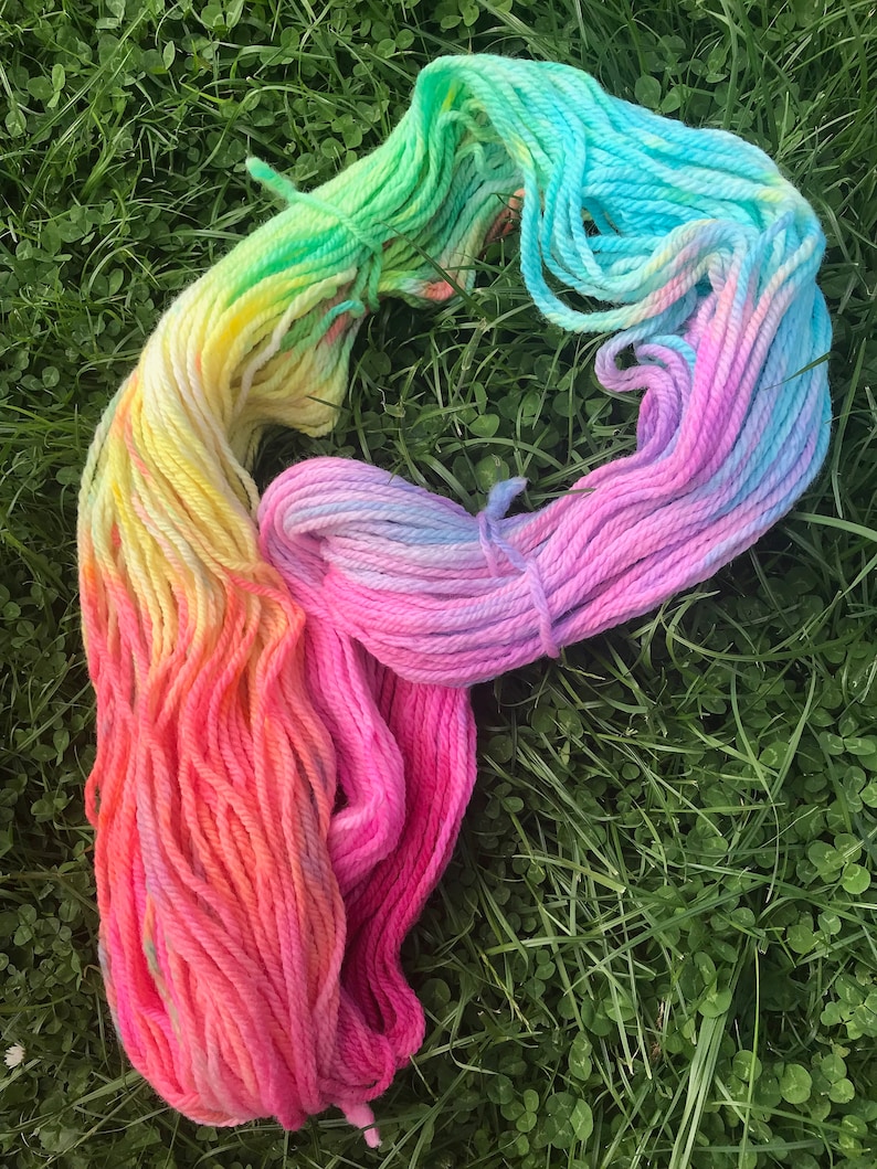 16 ply wool skein, 250 gram rainbow hand painted pure new wool skein, choose from a bright or a pastel tone. image 7