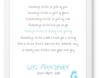 Monday Child Poem Etsy France