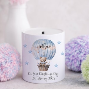 Personalised Christening Baptism Ceramic Money Box, New Baby Present, Christening Birthday Christmas Gift, Personalised Christening Gift