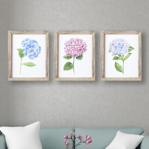 Hydrangea Print , Botanical Print , Hydrangea Wall Art , Flower Art , Watercolour Blue Pink Hydrangea Room Decor , Home Decor - Home Office