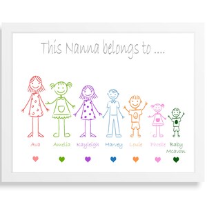 Gift For Grandparents , Cartoon Grandchildren Print , Personalised Grandparents Gift , Nanny Grandad , Mothers Day , Father&#39;s Day