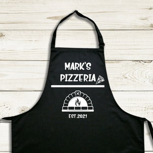 Personalised Pizza Apron Gift, Custom Christmas Gift Cooking Baking Cuisine, Dad, Pizza Oven Gifts, Him, Husband Mens Father's Day Gift Black