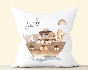 Noah's Ark Nursery Cushion , Animal Nursery Cushion , Personalised Baby Cushion , Nursery Decor , Noah's Ark Theme, Watercolour Animals