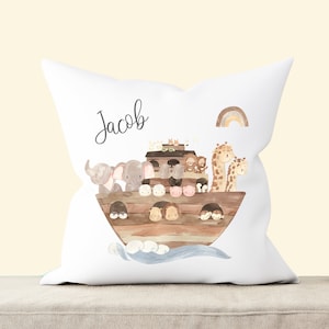 Noah's Ark Nursery Cushion , Animal Nursery Cushion , Personalised Baby Cushion , Nursery Decor , Noah's Ark Theme, Watercolour Animals