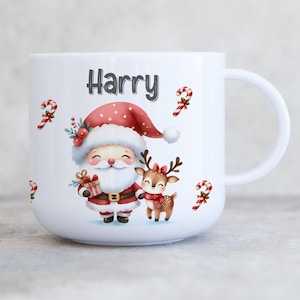 Child&#39;s Personalised Christmas Unbreakable Plastic 6oz Cup, Children&#39;s Kids Mug, Christmas Eve Box, Gift Son Daughter Grandson Grandaughter