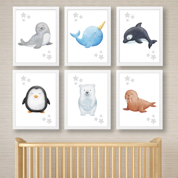 Set of Nursery Prints , Winter Nursery Wall Art , Arctic Animals  , Nursery Wall Art , Arctic Nursery , Penguin - Whale - Home Decor
