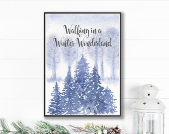 Walking in a Winter Wonderland Watercolour Print, Christmas Print, Christmas Wall Art Decor, Seasonal Print, Festive Print, Christmas Decor