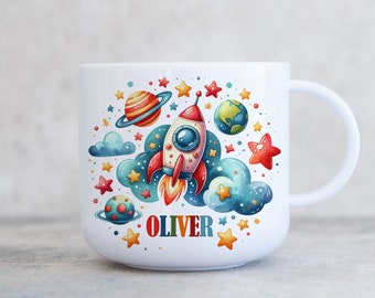Child's Personalised Unbreakable Plastic Cup, Space Theme Kids 6oz Cup, Children's Mug, Kids Mug, Gift Son Daughter Grandson Grandaughter