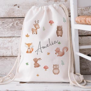 Personalised Woodland Animals Drawstring Bag, Kids School Bag, Personalised Gym Bag, Swimming Bag, Back to School, PE Bag, Nursery Bag