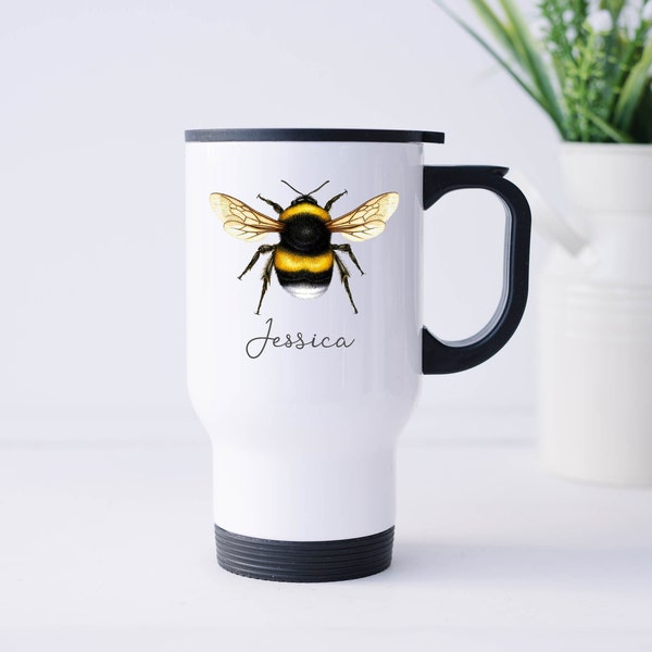 Personalised Bumble Bee Travel Mug , Bee Gift , Coffee Mug , Gift Mug , Cup , Stainless Steel Insulated Travel Mug - Travel Cup