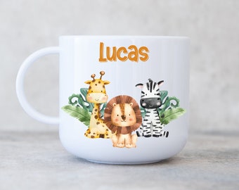 Child's Personalised Unbreakable Plastic Cup, Kids Jungle Animals 6oz Cup, Children's Kids Mug, Gift for Son Daughter Grandson Grandaughter