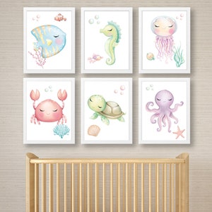 Under the Sea Prints, Set of Nautical Nursery Prints , Ocean Art , Nursery Wall Picture , New Baby Print , Watercolour Sea Prints