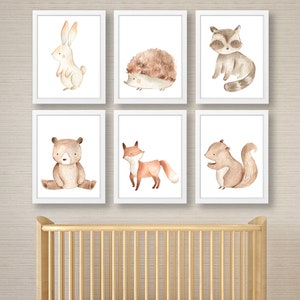 Woodland Animals Print , Set of Nursery Prints , Set of 3 or 6 , Woodland Animals , Nursery Wall Art , Nursery Woodland Animals - Home Decor
