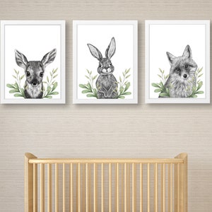 Woodland Animals Print , Set of Nursery Prints , Nursery Decor Wall Picture , Woodland Animals , Nursery Wall Art , Nursery Forest Animals image 1