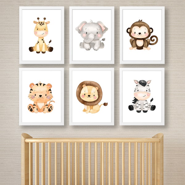 Jungle Safari Animals Nursery Prints , Nursery Wall Picture , Nursery Decor , New Baby , Jungle Animals Print , Watercolour Animal Print