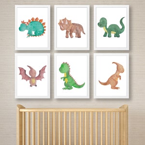 Dinosaur Nursery Prints , Baby Animal Wall Art , Set of 3, 4 or 6 , Dinosaur Theme , Home Decor , Watercolour Nursery Prints