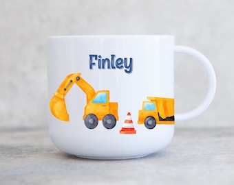 Child&#39;s Personalised Unbreakable Plastic Cup, Kids 6oz Cup, Children&#39;s Kids Construction Mug, Gift for Son Daughter Grandson Grandaughter