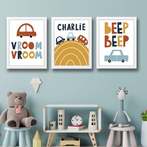 Set of Personalised Car Prints ,  Kids Children's Wall Art , Car Room Decor , Cars Art Set , Nursery Decor , Girls Boys Bedroom Wall Art
