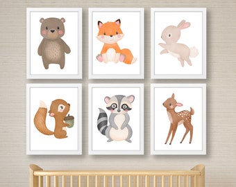 Nursery Decor , Woodland Animals Print , Set of Nursery Prints , Woodland Animals , Nursery Wall Art , Nursery Woodland Animals - Home Decor