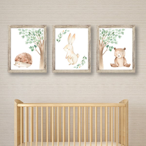 Woodland Animals Print , Set of Nursery Prints , Nursery Decor Wall Picture , Woodland Animals , Nursery Wall Art , Nursery Woodland Animals