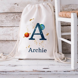 Personalised Space Drawstring Bag, Space Rocket Bag, Space Gift, Kids School PE Bag, Pre-school Bag, Nursery Bag