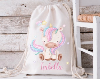 Personalised Unicorn Drawstring Bag, Kids School Bag, Personalised Gym Bag, Swimming Bag, Back to School, PE Bag, Nursery Bag