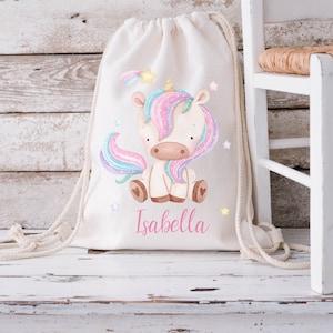 Personalised Unicorn Drawstring Bag, Kids School Bag, Personalised Gym Bag, Swimming Bag, Back to School, PE Bag, Nursery Bag