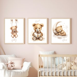 Teddy Bear Nursery Prints, Nursery Wall Picture, Nursery Wall Art, Neutral Decor, Set of Nursery Prints, Boys Girls Nursery
