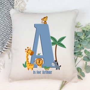 Personalised Jungle Animals Nursery Cushion , Safari Cushion , New Baby Cushion , Nursery Decor , Jungle Theme , Elephant Giraffe Zebra