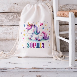 Personalised Unicorn Drawstring Bag, Kids School Bag, Personalised Gym Bag, Swimming Bag, Back to School, PE Bag, Nursery Bag