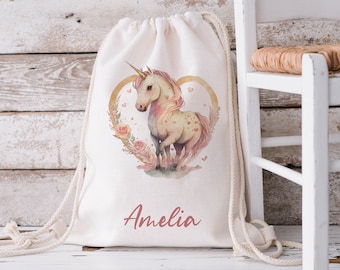 Personalised Unicorn Drawstring Bag, Kids School Bag, Personalised Gym Bag, Swimming Bag, Back to School, PE Bag, Nursery Bag