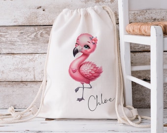 Personalisierte Flamingo-Kordelzugtasche, Kinderschultasche, personalisierte Turnbeutel, Schwimmtasche, Schulanfang, PE-Tasche, Kindergartentasche