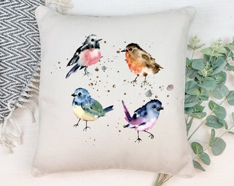 Birds Cushion , Scatter Cushion , Garden Birds Throw Pillow , Robin Pillow , Home Decor , Room Decor - Birds Print - Nanny Nanna Grandma