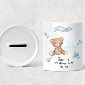 Children&#39;s Kid&#39;s Personalised New Baby Ceramic Money Box, Custom Money Box, New Baby Present Gift, Christening Birthday Christmas Gift